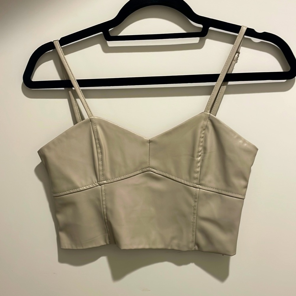 Cream leather crop top